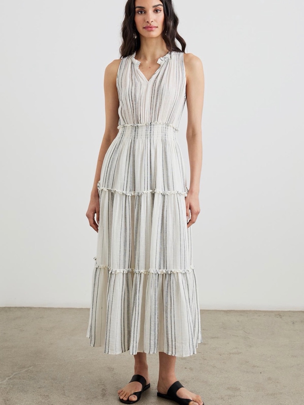 Rails Loulou Basque Stripe Linen Blend Maxi Dress XL